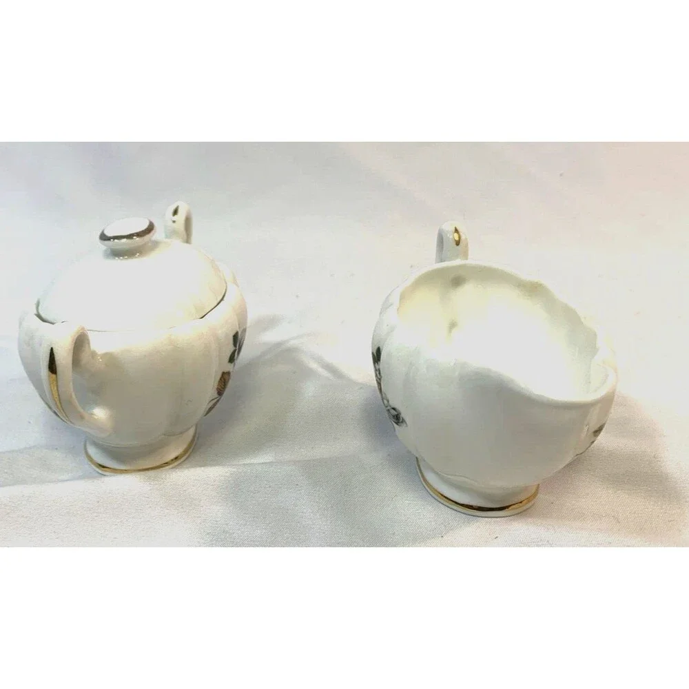 VTG Royal Dover England Bone China Floral Personal Size Lidded Sugar & Creamer